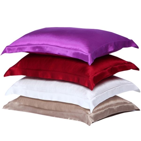 2pcs Emulação pura Pouco de cetim de seda Tampa de travesseiro único multicolor 48*74cm 240424