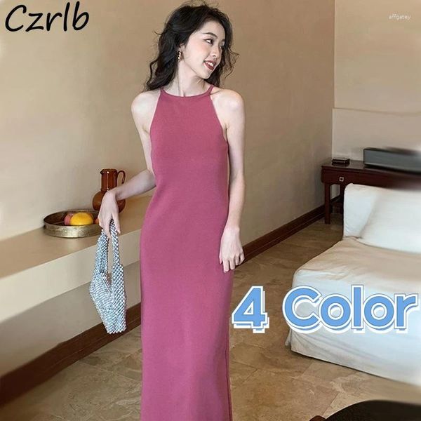 Vestidos casuais Mulheres sem mangas sólidas tricotaram o Slim Sexy 4 Cor simples chique em quadril básico primavera vegidos All-Match elegante