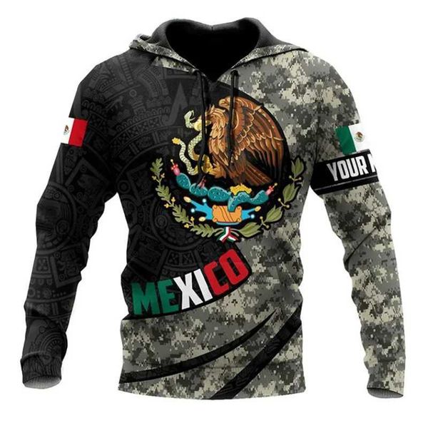 Capuzes masculinos moletons moletons méxico moletons estampestros para homens bandeira mexicana Padrão de moletons de outono Nome personalizado Tops