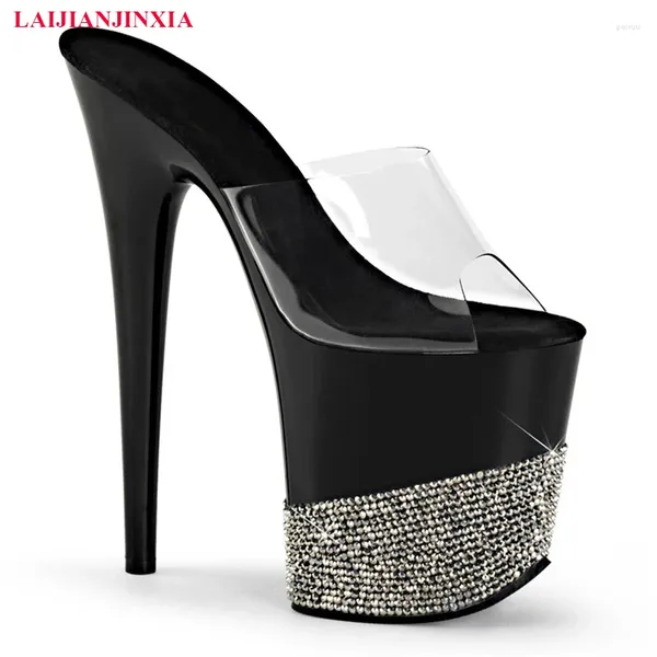 Hausschuhe Sommerstil Glitzer Strass dicke Plattform Offene Frauen Mode moderne 20 cm High Heeled Tanzschuhe