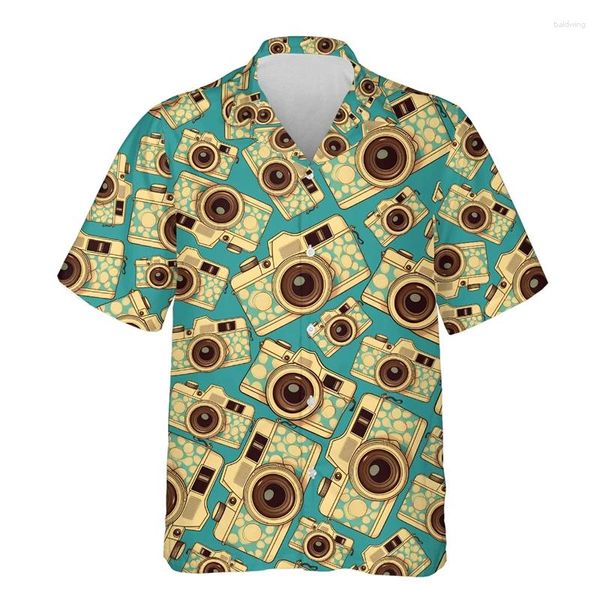 Herren lässige Hemden Vintage -Kamera -Grafik für Männer Kleidung Hawaiian Strandhemd Harajuku Modepograph Kurzarm männliche Tops