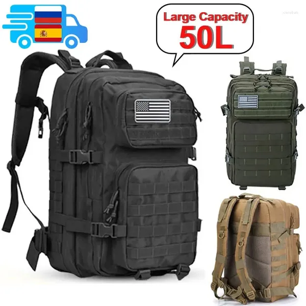 Bolsas de armazenamento 50L Exército Militar Milita Mochila Menina de Viagem Masculina de Grande Capacidade Rucks Macks Homem à prova d'água esportes ao ar livre multifuncionais