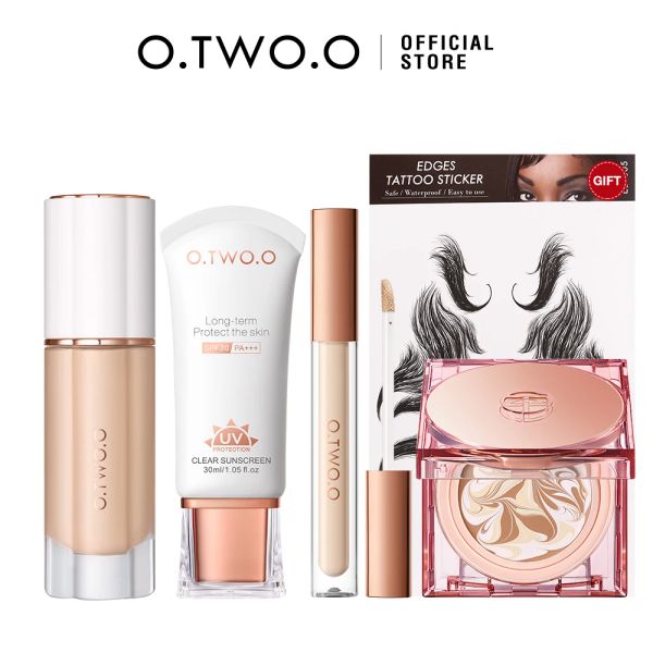 Set o.two.o 5pcs Face Makeup Set Liquid Foundation Correttore Base di trucco ad alta copertura Base a tripla cuscino Compact Face Muco Sunblock