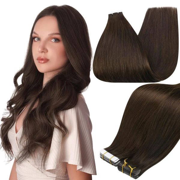 Fita reta de trama em extensões de cabelo humano cor #2 marrom escuro 1626 polegadas 20 40 60 60 PCS/pacote 100% Remy Human Hair for Women