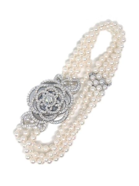 Relógio de pulso 1990-2000 Camelia Pearl Watch Luxury Fine Jewelry Designer Brand Logo Copper K Brincos de ouro para mulheres