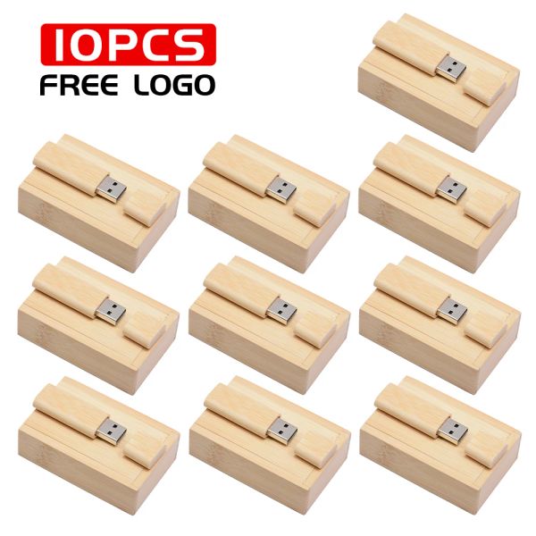 Laufwerke 10pcs/Los kostenloses benutzerdefiniertes Logo Holzflash -Laufwerk 4 GB Pen -Laufwerke 32G Maple USB 2.0 Memory Stick 16G Bambus u Festplatte 128 GB Hochzeitsgeschenk