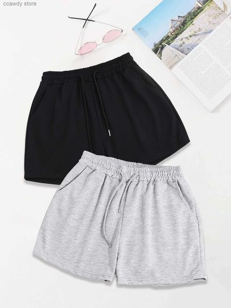 Shorts femininos duas peças de cor sólida calça quente cintura de fitness shorts casuais verão e primavera roupas femininas h240424