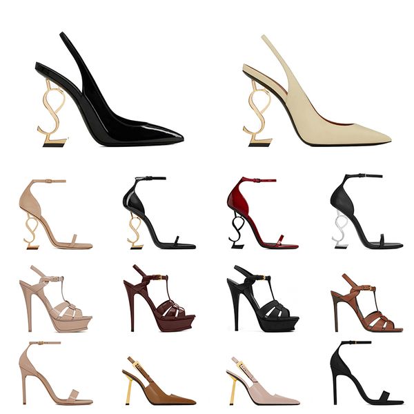 With Box saint laurent heels Designer Sandals Womens Luxury High ysl Heels Ladies Genuine Leather Black Nude Open Toe Slingback【code ：L】Pumps