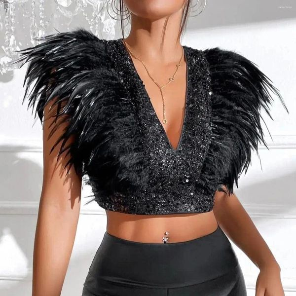 Serbatoi da donna Fuzzy Tim Crush Cropper con cerniera sfocata senza maniche a braccio scintillanti di abiti Swift Abbigliamento glitter sequenza