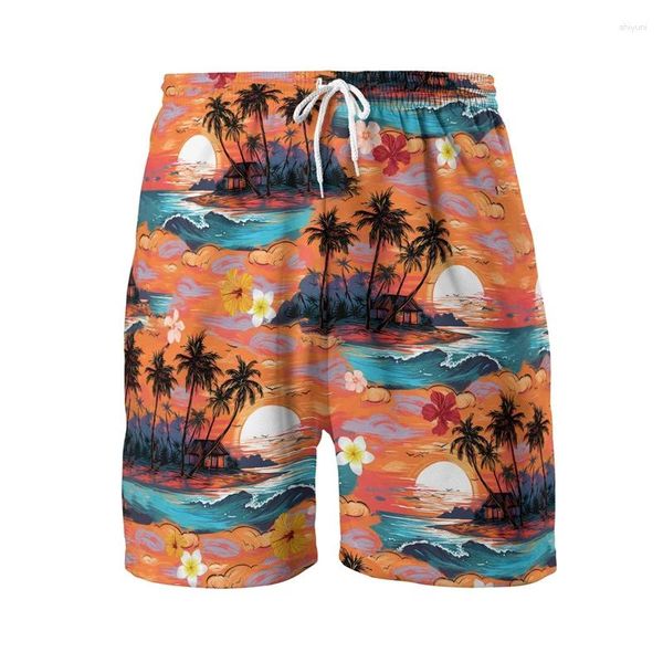 Erkek Şort Tropikal Partisi 3D Baskı Kısa Pantolon Erkekler Giysileri Hindistan Cevizi Ağacı Parrot Plaj Tatil Gezileri Hawaiian Bermudas Pantolon