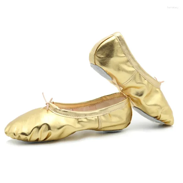 Sapatos de dança estilos de estilo dourado prateado formato de corpo ioga chinelos de ginástica barriga balé crianças garotas mulheres