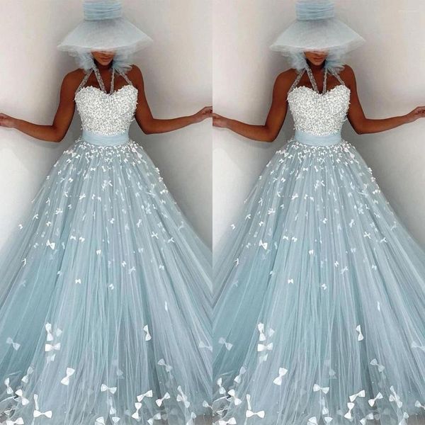 Partykleider hellblaue Meerjungfrau Abend Schmetterling Applikationen Paillettenfalten Promkleider sexy Halfter Damen Vestido de Novia