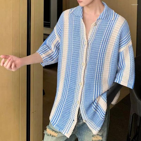 Camicie casual maschile in stile giapponese camicia da uomo a maglia elastica a maniche corte a petto singolo antu-shrink vacanza in spiaggia top