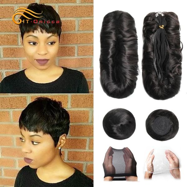 Perücken 28pcs lockiges menschliches Haar Bundles brasilianische Haarbündel Bündel Kurzes Haar menschliches Haar Bundles für Frau