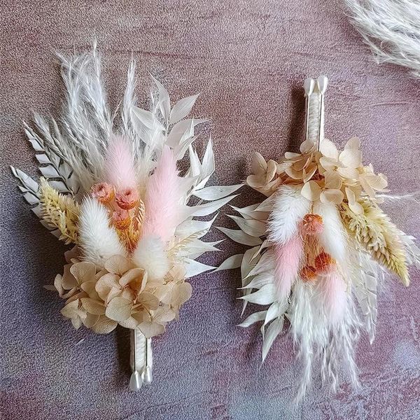 Flores decorativas Mini boutonnieres de flores secas para corpete de dama de dama