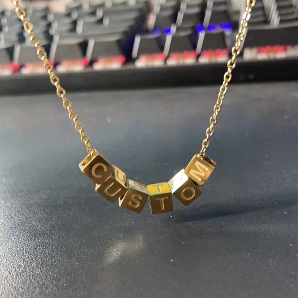 Halsketten benutzerdefinierte anfängliche Halskette benutzerdefinierte Würfel Name Charme Alphabets Stimmungen Perlen Anhänger Halsketten Personalisierte Schmuck Geschenkideen Ideen