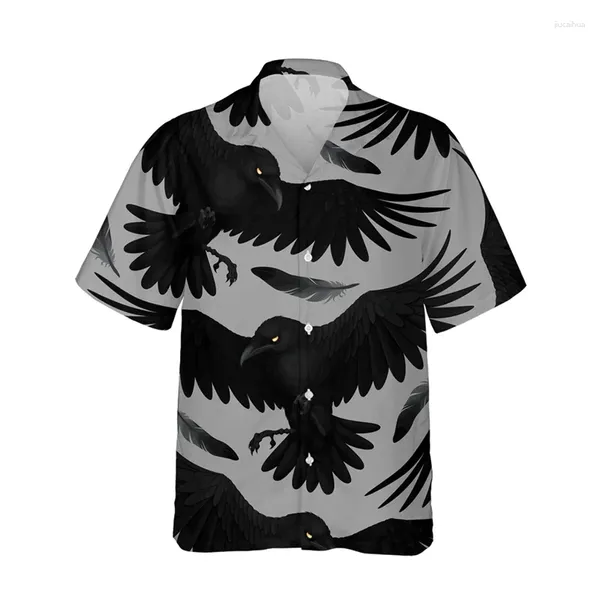 Herren lässige Hemden Sommertierkrähe 3d gedrucktes lustiges Hemd kreativer Vogel Unisex Harajuku Cooler kurzärmeligster oberer Knopf