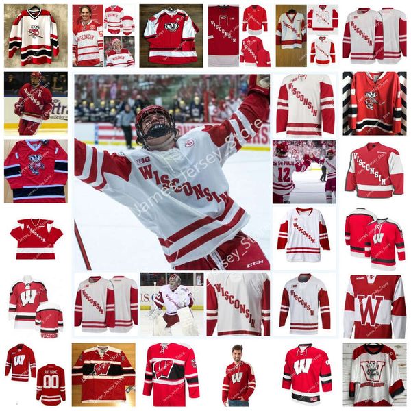 Kob 2022 NCAA Wisconsin Badgers Maglie di hockey cucita 6 Peter Tischke 1 Jack Berry 20 Josh Ess 20 Gary Suter 25 Bruce Driver 22 Max Zimmer