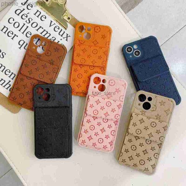 Designer de moda antigo cartão de flores inserir capas de couro iPhone 15 Pro 14 11 12 13 Pro Max 12 13 mini 7 8 mais x xs xr xsmax estojo de cartão em relevo