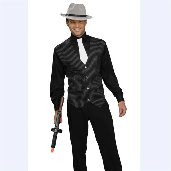 Giubbottoni maschere costume da gangster costume a v collo senza maniche maschili uomini nuovi vestiti verticali a strisce slim fit wedding business