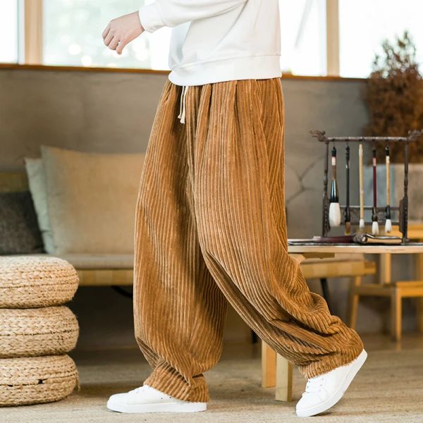 Pantaloni di oversize tradizionale tradizione casual autunno widleleg pantaloni harajuku velluroy streetwear pantaloni dritti elastico maschio elastico sciolto