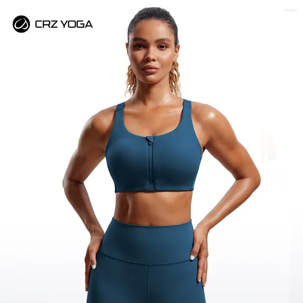 Yoga Outfit Crz Womens Zip Front ad alto impatto reggiseno sportivo - Allenamento wireless a tazza modellata con cinghie convertibili regolabili