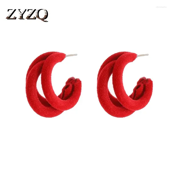 Orecchini per borchie Zyzq Trend Korean Retro Woven C Circolo rosso per donne Creative Flocking Texture Temperament Jewelry 2024