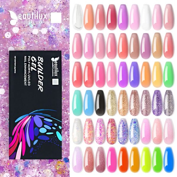 Gel Beautilux Poly Acryl Gel Kit 15Gx6pcs Extensão rápida Manicure de aprimoramento de unhas de unhas French Nails Diy Building Manicure