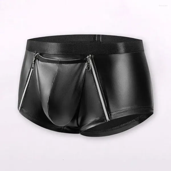 Underpants Männer Shorts Slips sexy doppelte Reißverschluss Elastic Mid-Rise Mid-RiseBulge Beutel Säulen Clubwear