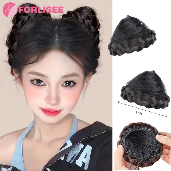 Chignon Forlisee Synthetic Cat Wig Wig парик парик для женской булочки, чтобы увеличить громкий громкий клип для круассана недавно обновленная головка шарика