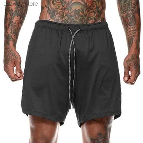 Shorts masculinos New Roman Mens Sports Summer Summer Double em camadas Mobi Mobile Pants Ginásio Treinamento de Jogagem H240424