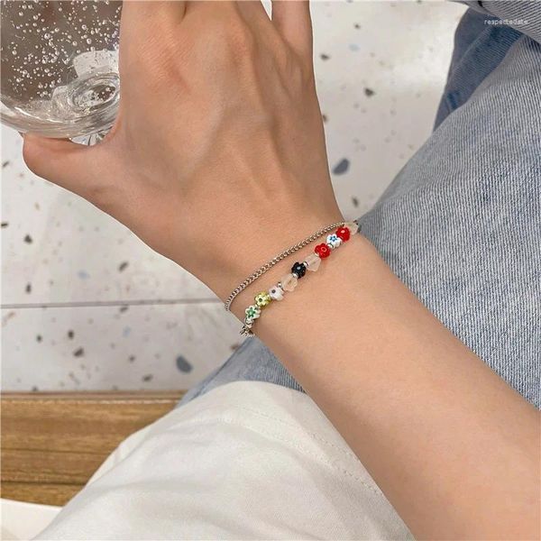 Braccialetti di fascino Bracciale a doppia catena con perline colorate coreane Bracciale a doppia catena Simple Sweet Gift 2024 Accessori per gioielli all'ingrosso