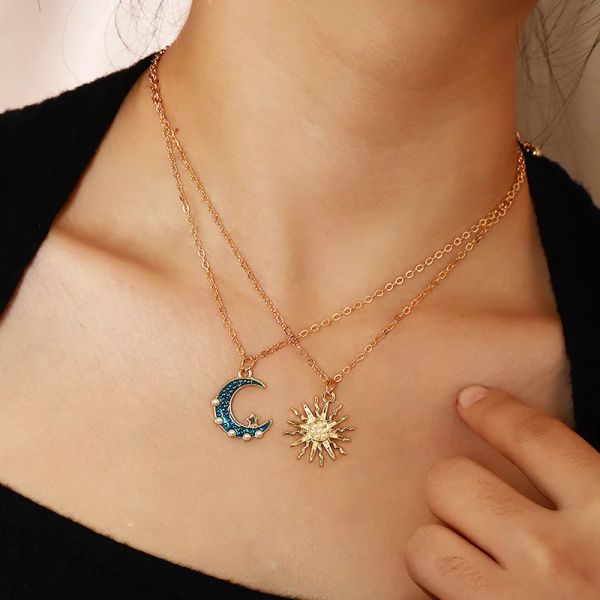 Collane crane vintage a doppia collana perla collana lunare solare per donna cocamera di girocollo a ciondolo catene per gioielli indie estetica hippie