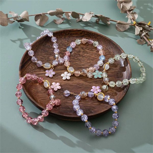 Charm Braceletts Koreanisch Bunte Kristallperlen Blütenanhänger für Frauen Bohemian Cherry Blossom Blumenarmband Hochzeitsfeier Schmuck