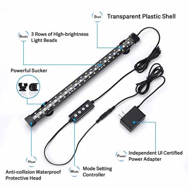 Strips FullGains 24/7 Unterwasser -LED -Aquarium -Lichttank Wasserpflanze Lampe wasserdichte Pflanze Anbau 3 Zeilen Wrgb LED -Streifen 18 ~ 48 cm