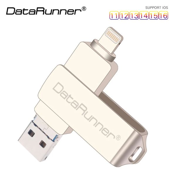 Sürücüler Datarunner USB Flash Drive 3 İç 1 OTG Pen Sürücü Döndürme 16GB 32GB 64GB 128GB CLE USB 3.0 Pendrive USB Stick Flash Disk