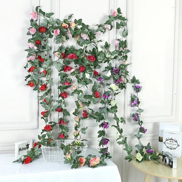 Dekorative Blumen 1pcs künstliche Rosenrebe 16 Ziegelstein Stein Rattan Schlafzimmer Esszimmer Decke Blumenwanddekoration Diy El Büro