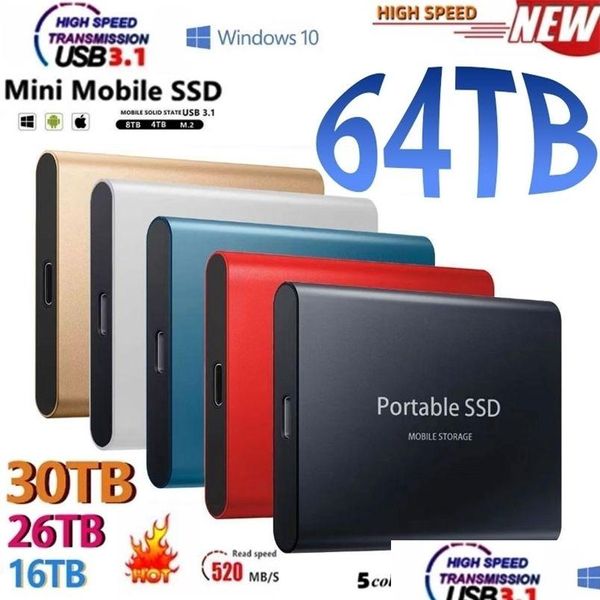 Dischi rigidi SSD portatile SSD Type-C USB 3.1 4TB 6TB 16TB 30TB Drive 2Tb M.2 esterno per laptop Desktop Flash Memory Disk 221105 Drop Deli Otoec