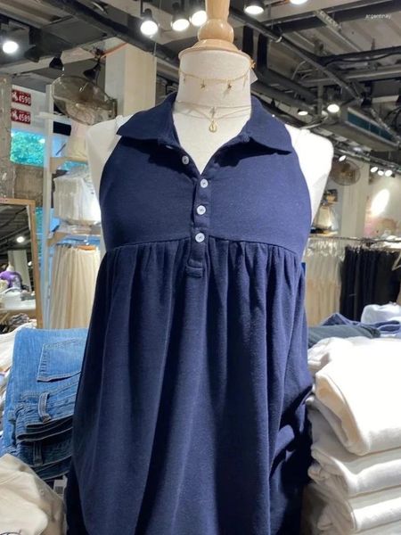 Tanques femininos Sexy Backless Backleel Tank Top para mulheres botões sem mangas de verão Halter Vest Navy Blue Fashion Y2K Sweet Cute Camisole Tops