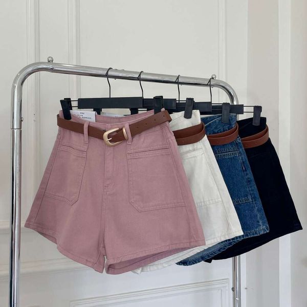 Shorts jeans da linha A de cintura alta para mulheres que parecem mais finas 2024 Novo verão moda de verão