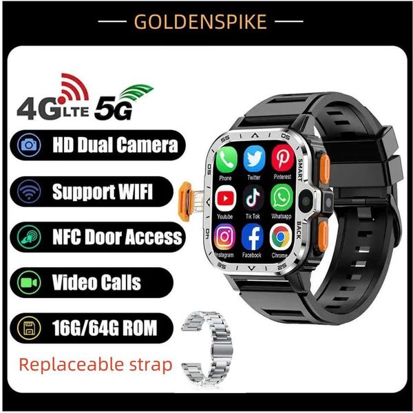 2024 Dual Camera 4G Smart Watch 2.03 '' Herzfrequenzmonitor Android Watch Support SIM -Karte 4G mit WiFi GPS Waterpoof Sportuhr