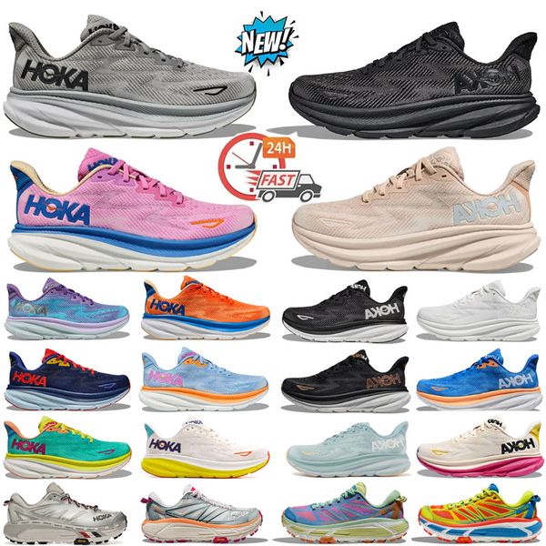 Hokaes One One Clifton 8 9 Laufschuhe Bondi Männer Frauen weiß schwarzer Küstenhimmel lebendig orangeschaltend Sand luftig blau rot