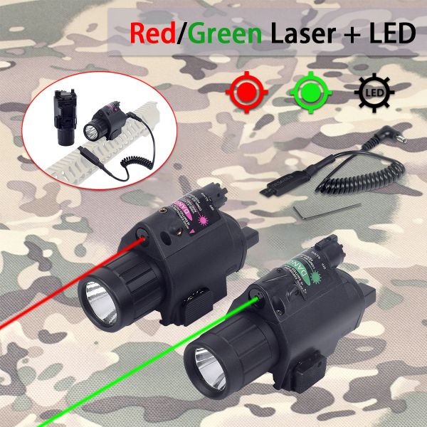 Luzes Escoteiras Táticas Visão de Ponteiro de Ponteiro Verde Red Dot Green para Airsoft Pistol Rifle AR15 ArmA Lantena Torch Fit 20mm Rail