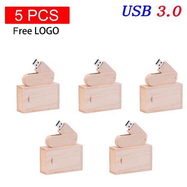 Unidades de 5pcs/lote de alta velocidade USB 3.0 unidades flash de 128 GB de madeira com memória de memória 64 GB LOGO FREE UM DISCO DE 32 GB