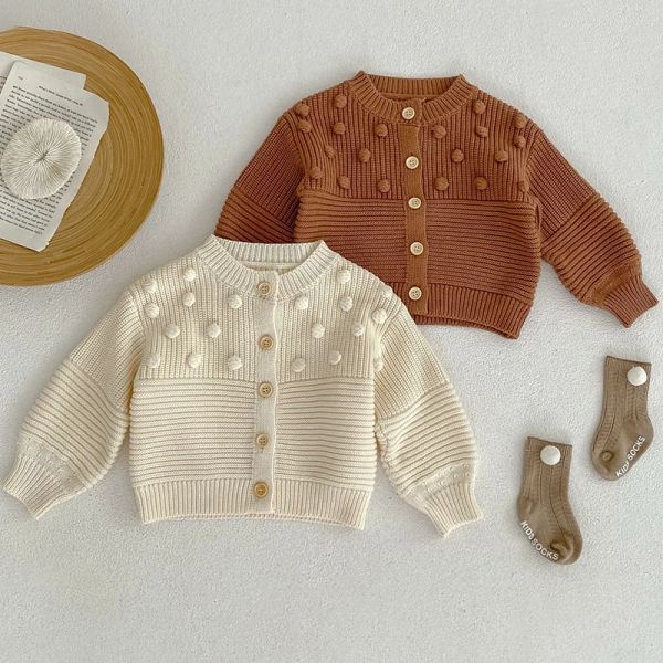 Pullover Baby Pullover Girl Strickkleidung Frühling Herbst Neugeborene Baumwolle Langarm Cardigans Mantel handgefertigte Ballkugel Strickwege Tops