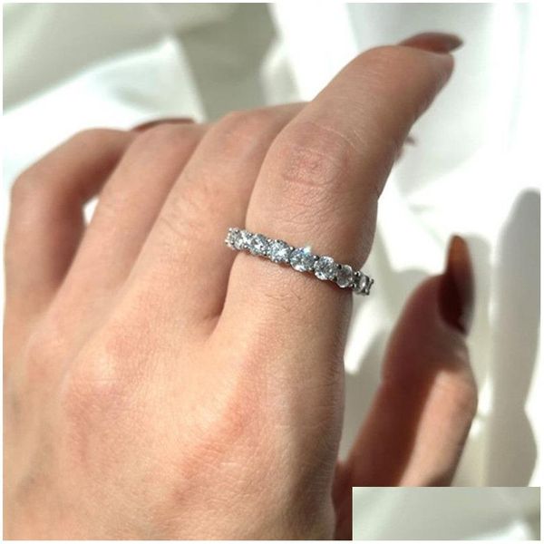 Band anéis de luxo m anel de designer de diamante para mulher real 925 esterling sier redonda rosa amarelo branco zirconia amor wed