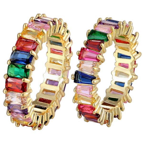 Bands Nidin Hot Sale Thin Baguette Regenbogen Ring für Frauen Girls Fashion Engagement Ehering Top -Qualität Charme Fingerschmuck