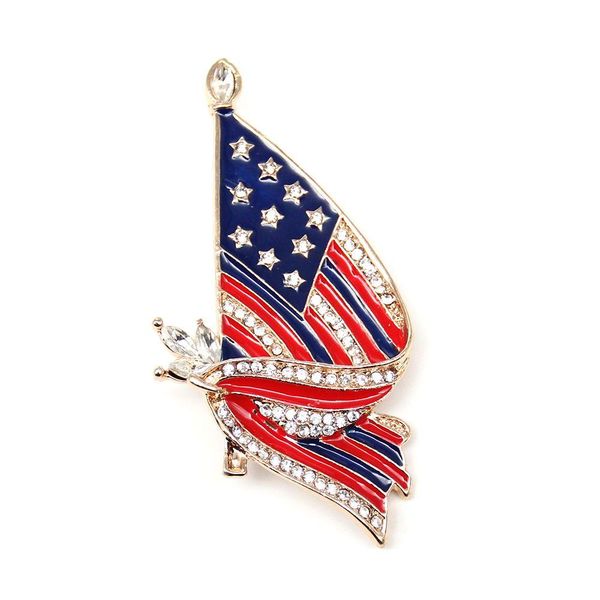 Broches de pinos 10 PCs/lote American Flag Broche Crystal Rhinestone esmalte 4º de JY USA