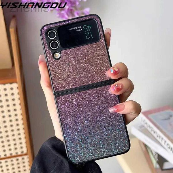 Случаи сотового телефона Glitter Gradient Flip Case для Samsung Galaxy Z Flip5 Flip4 Flip3 Shockpereploy Cover для роскошного телефона для Galaxy Z Flip 5 Shell Coque D240424