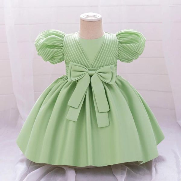 Vestidos de menina Bow Baby Summer Dress for Girls Conedler Birthday Princesa Vestido Puff Sleeve Wedding Party Born Roupos 0-3y